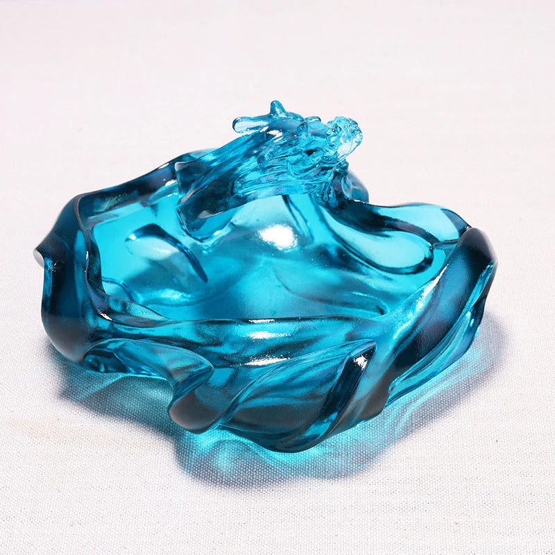 Buddha Stones Handmade Blue Dragon Liuli Crystal Art Piece Success Home Office Decoration