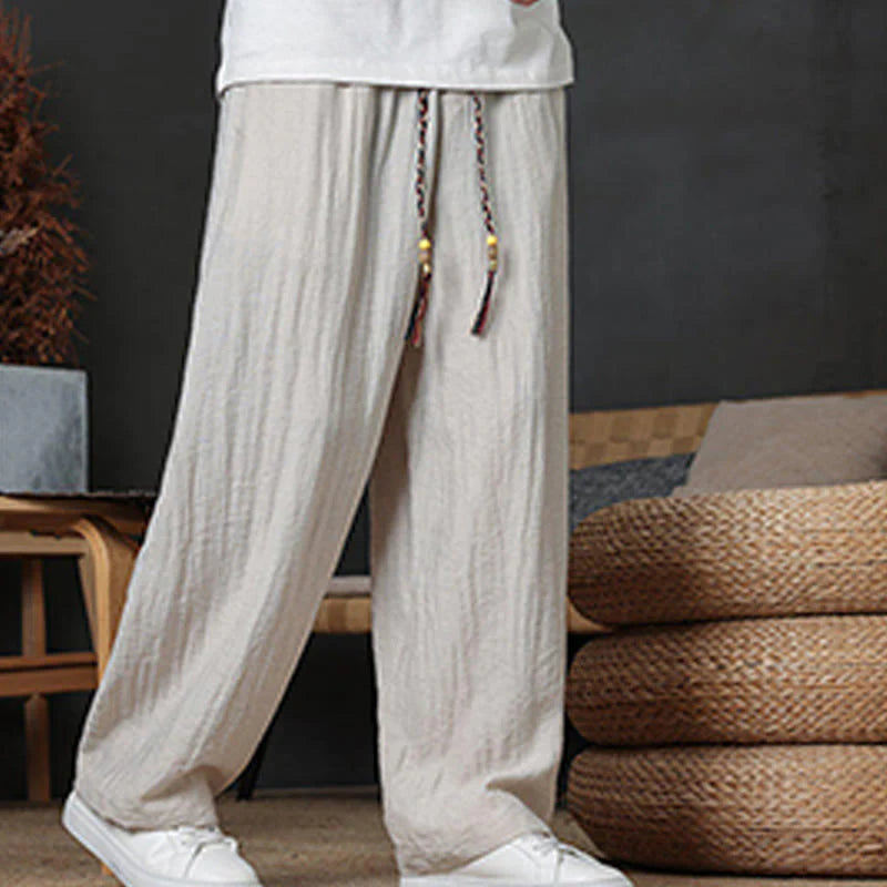 Buddha Stones Casual Plain Color Drawstring Design Men's Pants With Pockets