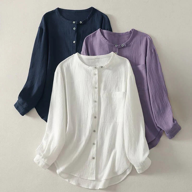 Buddha Stones Fall Crew Collar Long Sleeve Women's Polyester Shirt With Pockets