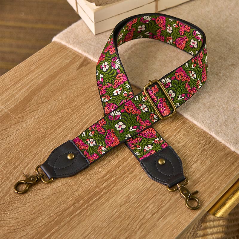 Buddha Stones Bohemian Rose Red Flower Green Leaves Embroidery Adjustable Handbags Crossbody Shoulder Bag Purse Straps Replacement