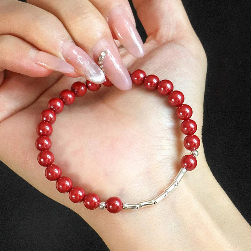 Buddha Stones Cinnabar 925 Sterling Silver Calm Concentration Bracelet