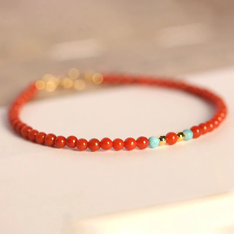 Buddha Stones 3mm Natural South Red Agate Ultra-thin Beads Positive Bracelet