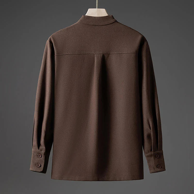 Buddha Stones Solid Fall Long Sleeve Hidden Half Button Design Men's Shirts