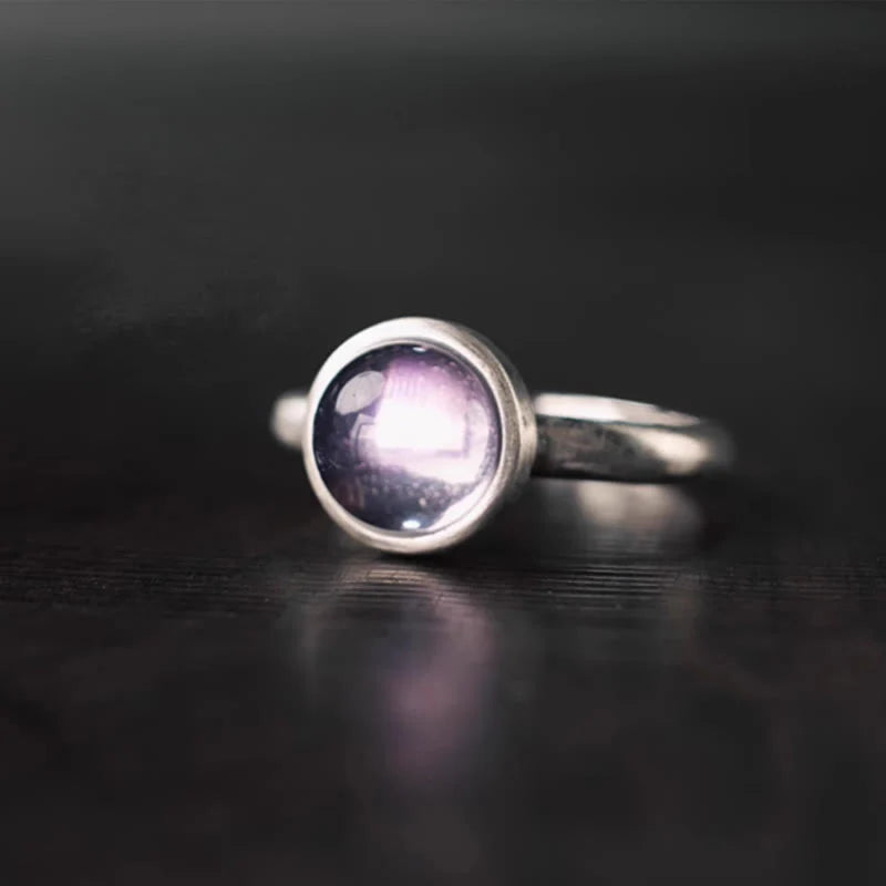 Buddha Stones Natural 925 Sterling Silver AmethystÂ Adjustable Balance Ring
