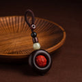 Buddha Stones Tibet Om Mani Padme Hum PiXiu Copper Coin Small Leaf Red Sandalwood Cinnabar Protection Key Chain