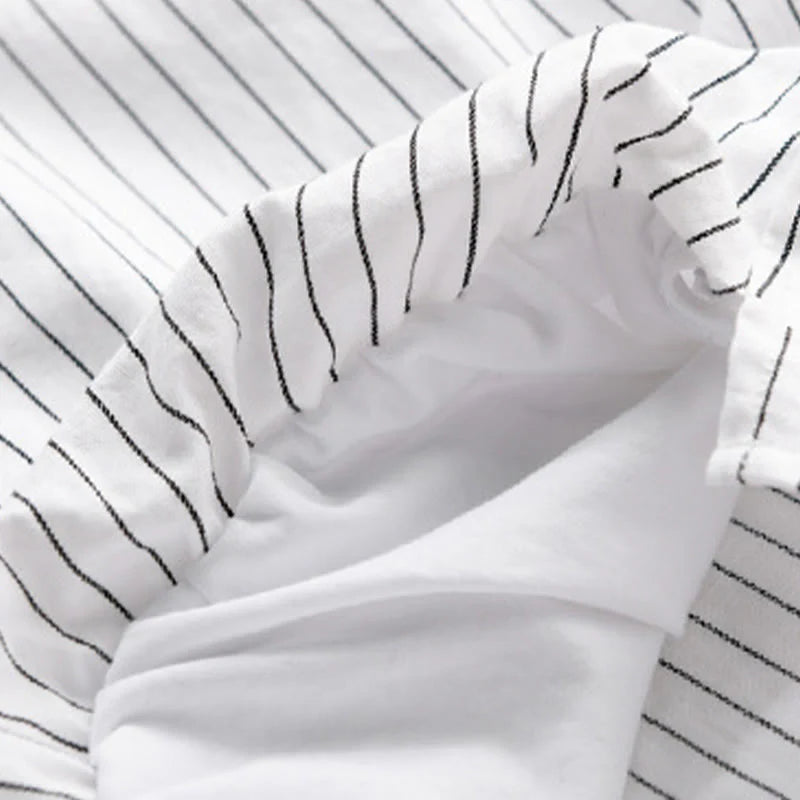Buddha Stones Fall 2 In 1 Stripes Stand Collar Long Sleeve Men's Cotton Shirt