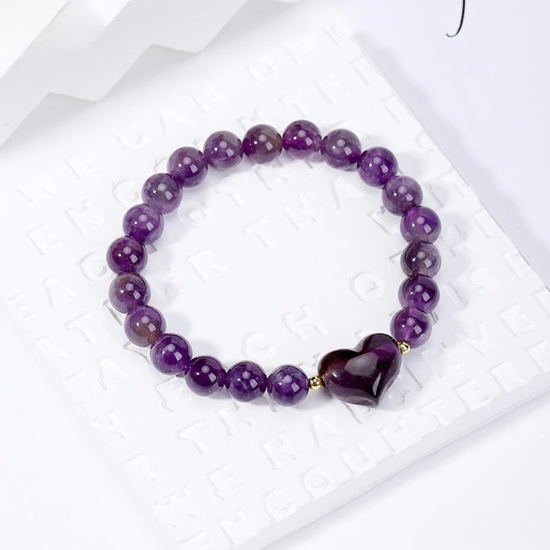 Buddha Stones Natural Amethyst Green Aventurine Tiger Eye Strawberry Quartz Love Heart Spiritual Bracelet