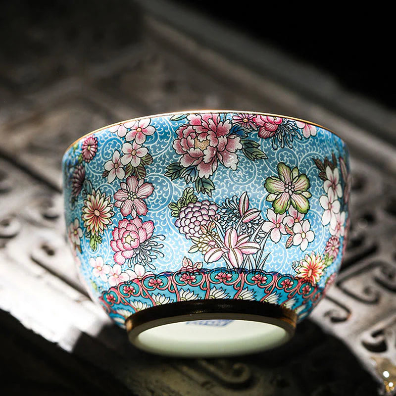 Buddha Stones Jingdezhen Porcelain Overglaze Decoration Colorful Flowers Ceramic Teacup Kung Fu Tea Cups