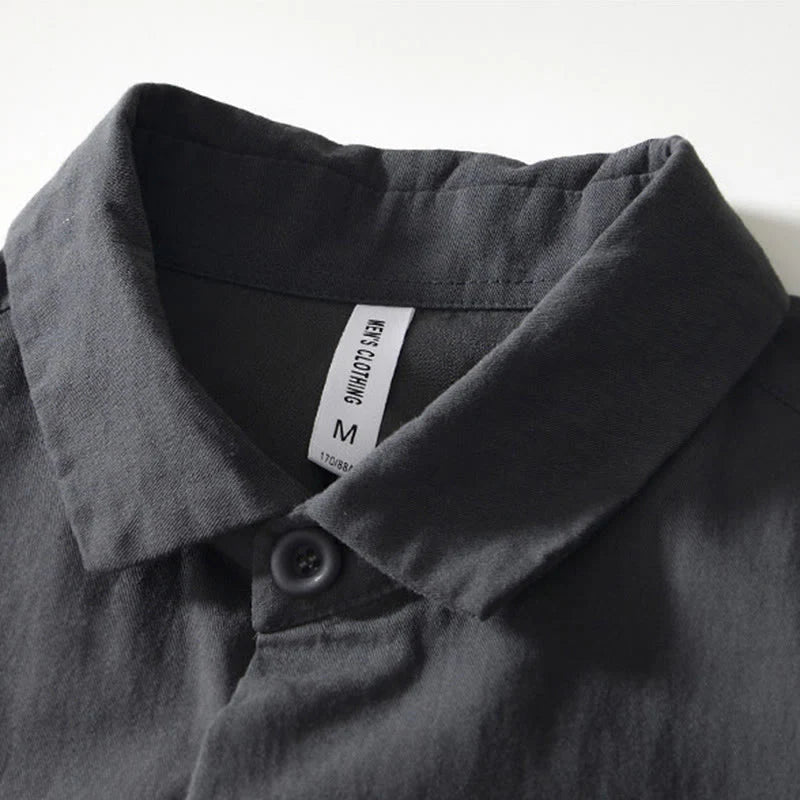 Buddha Stones Fall Solid Long Sleeve Buttons Down Men Cotton Shirt With Pockets