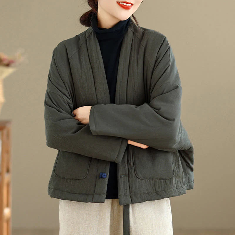 Buddha Stones Winter Long Sleeve Cotton Women's Thermal Jacket With Pockets