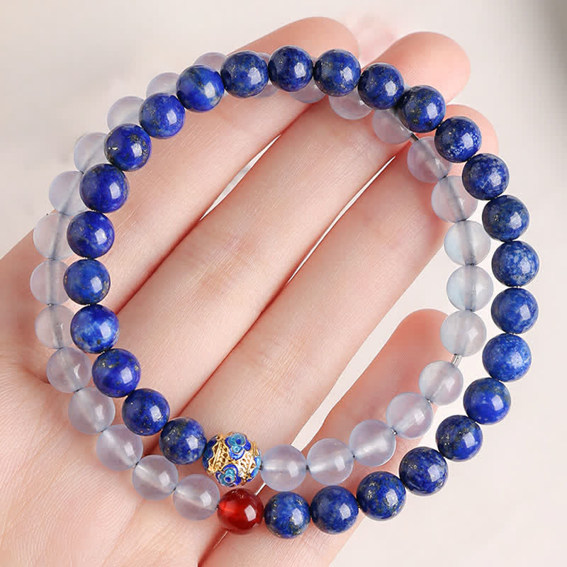 Buddha Stones Lapis Lazuli Aquamarine Red Agate Double Wrap Design Balance Bracelet