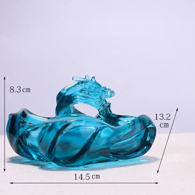 Buddha Stones Handmade Blue Dragon Liuli Crystal Art Piece Success Home Office Decoration