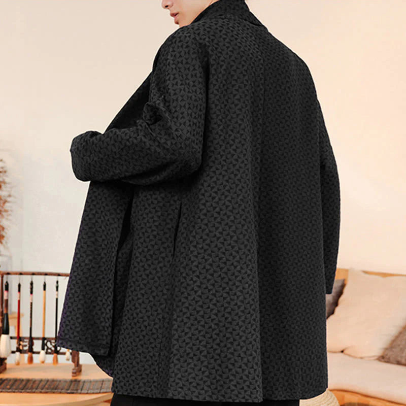 Buddha Stones Winter Jacquard Simple Design Men's Cotton Long Sleeve Kimono