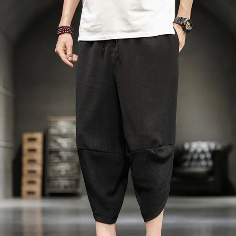Buddha Stones Summer Solid Men's Cropped Pants With Pockets