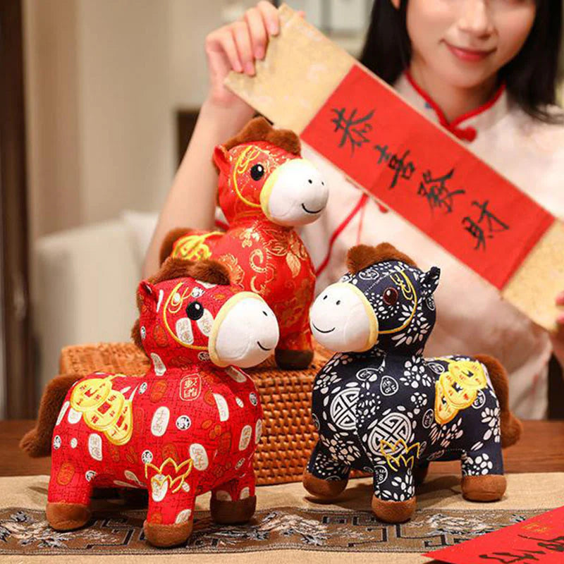 Buddha Stones Year of the Horse Copper Coins Plush Doll Home Decoration