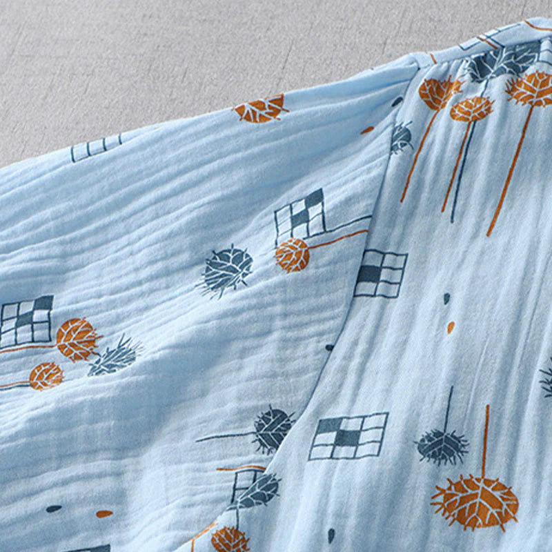 Buddha Stones Printed Half Button DesignThree Quarter Gathered Sleeve Women's Cotton Shirt