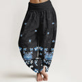 Buddha Stones Pure Cotton Elegant Classic Flower Butterfly Pattern Women's Elastic Waist Harem Pants
