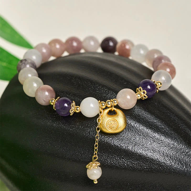 Buddha Stones Golden Silk Jade Fu Character Rabbit Ward Off Evil Spirits Bracelet
