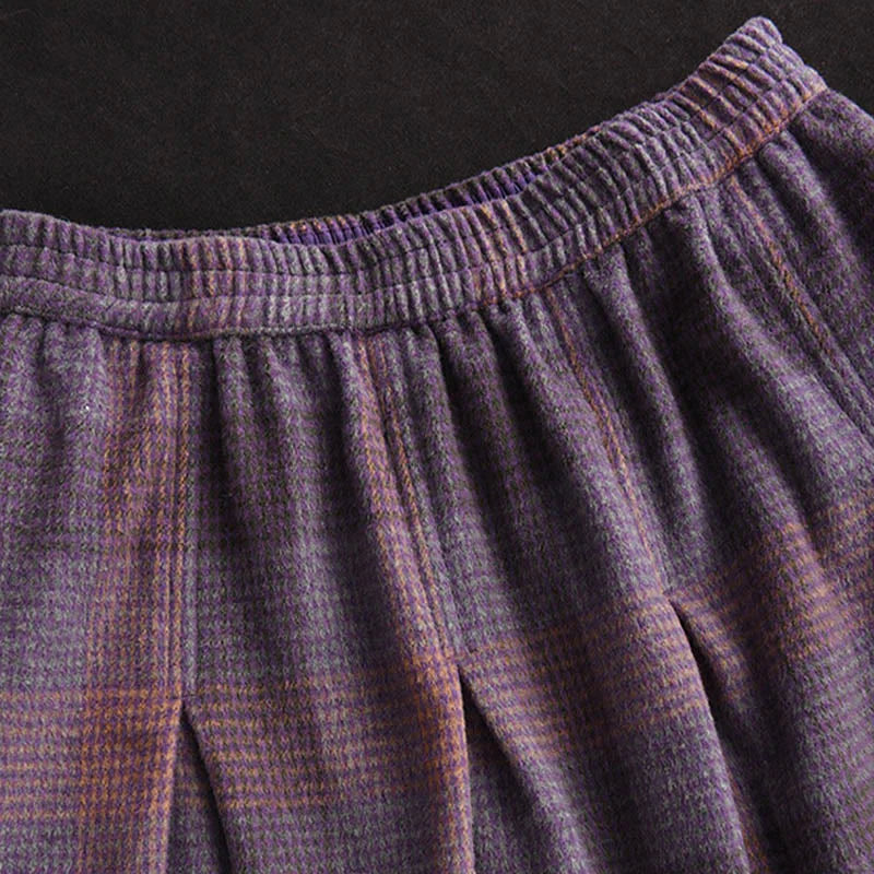 Buddha Stones Women's Winter Plaid Pattern Cotton Thermal 7-8 Length Skirt With Pockets