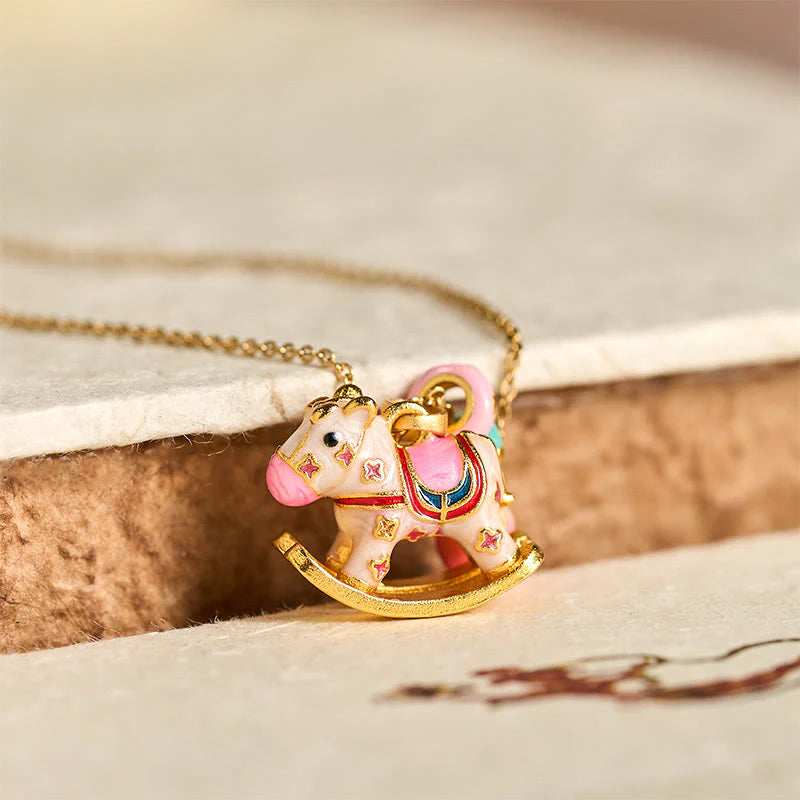 Buddha Stones Colorful Year Of The Horse 24k Gold Plated Copper Necklace Pendant