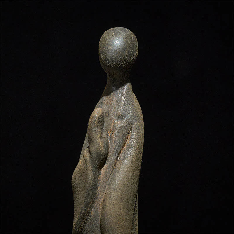 Buddha Stones Handmade Standing Formless Buddha Iron Powder Rust Cast Resin Statue Decoration