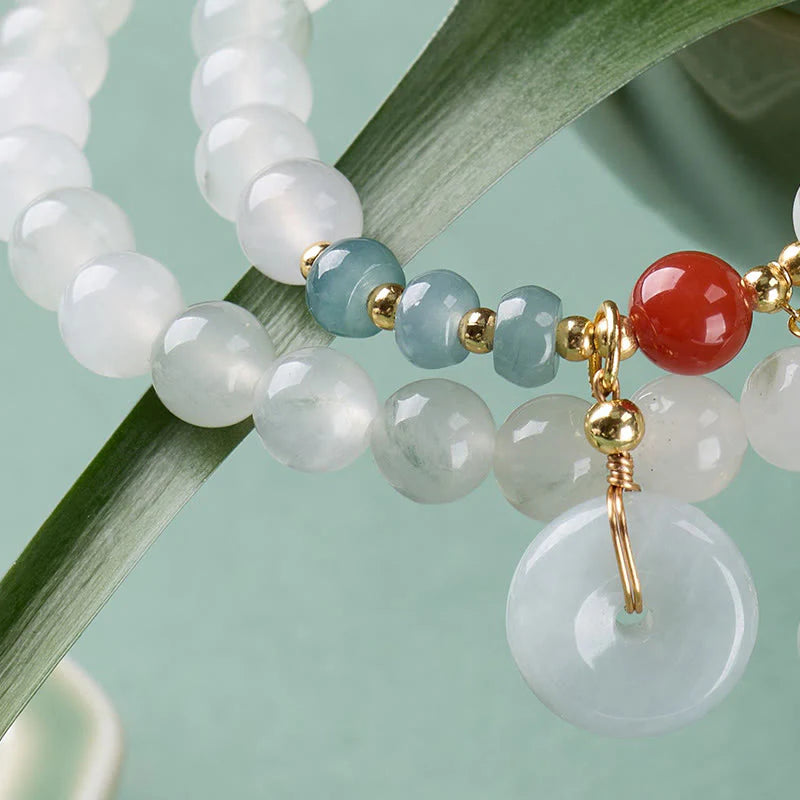 Buddha Stones Jade Peace Buckle Luck Abundance Double Wrap Bracelet