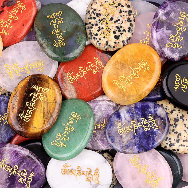 FREE Today: Spiritual Awareness Om Mani Padme Hum Amethyst Tiger Eye Palm Stone Crystal Decor 35*45mm