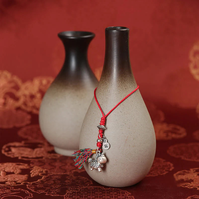 Buddha Stones Year of the Horse 999 Sterling Silver Good Luck Copper Coins Phone Hanging Decoration
