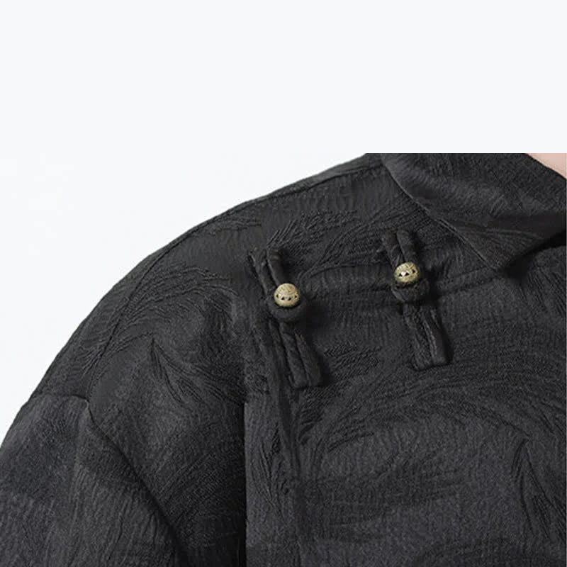 Buddha Stones Summer Mandarin Collar Textured Jacquard Men's Elbow Sleeve Shirt