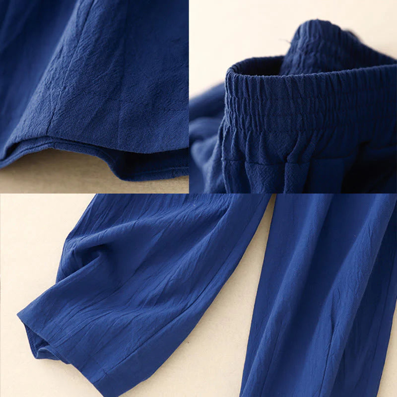 Buddha Stones Commute Solid Color Women's Harem Elastic Waist Cotton 7-8 Length Pants With Pockets