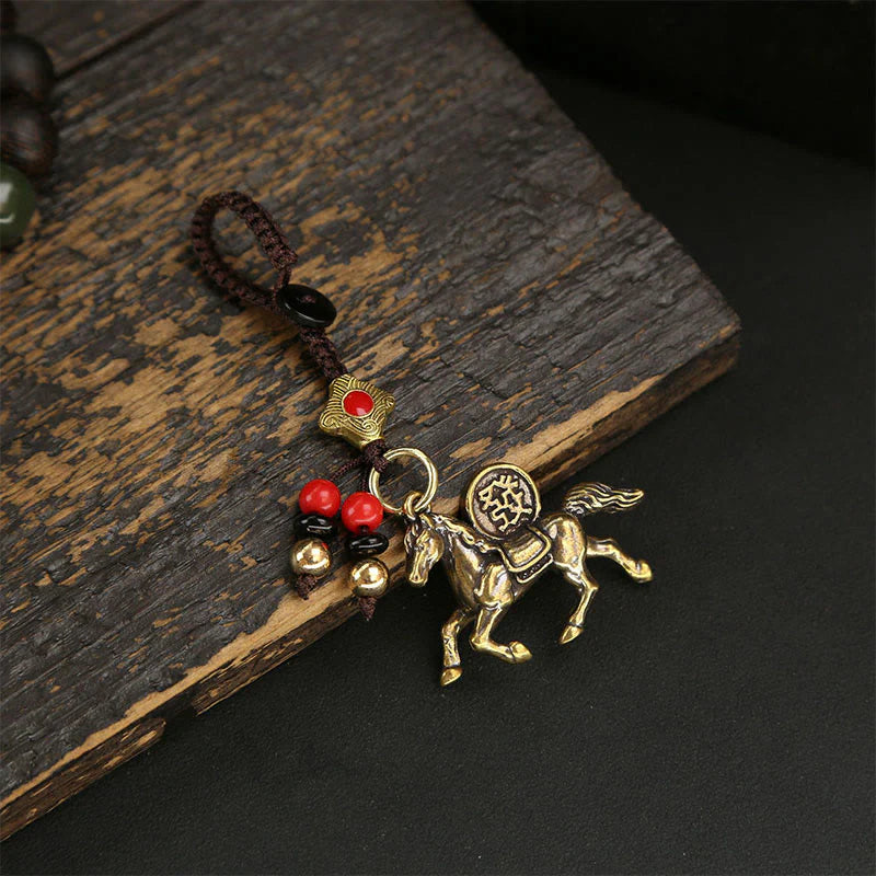 Buddha Stones Year Of The Horse Copper Brass Five-emperor Coins Pixiu Ward Off Evil Spirits Key Chain