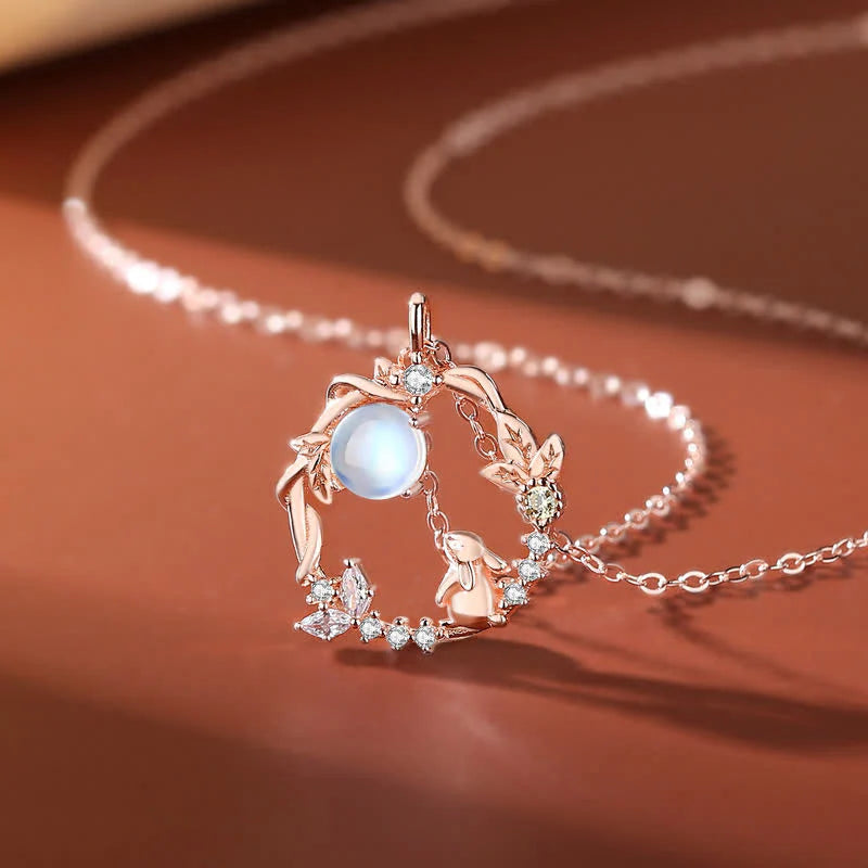 Buddha Stones 925 Sterling Silver Year of the Rabbit Moonstone Moon Flower Pattern Necklace Pendant Bracelet Earrings