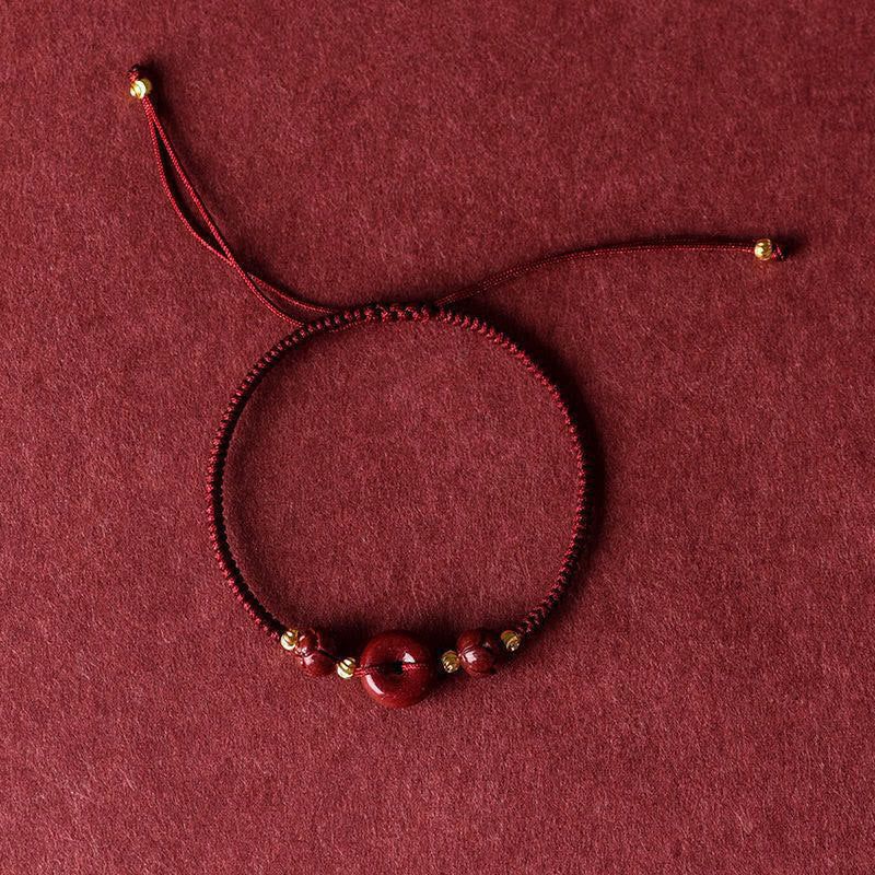 Buddha Stones Handmade Lotus Cinnabar Peace Buckle Blessing Braid Bracelet (Extra 35% Off | USE CODE: FS35)
