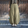 Buddha Stones Winter Elastic Waist Ramie Cotton Thermal Women's Pants With Pockets