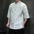 Buddha Stones Textured Jacquard Bagua Pattern Button Tang Suit Men's Half Sleeve Cotton Shirt