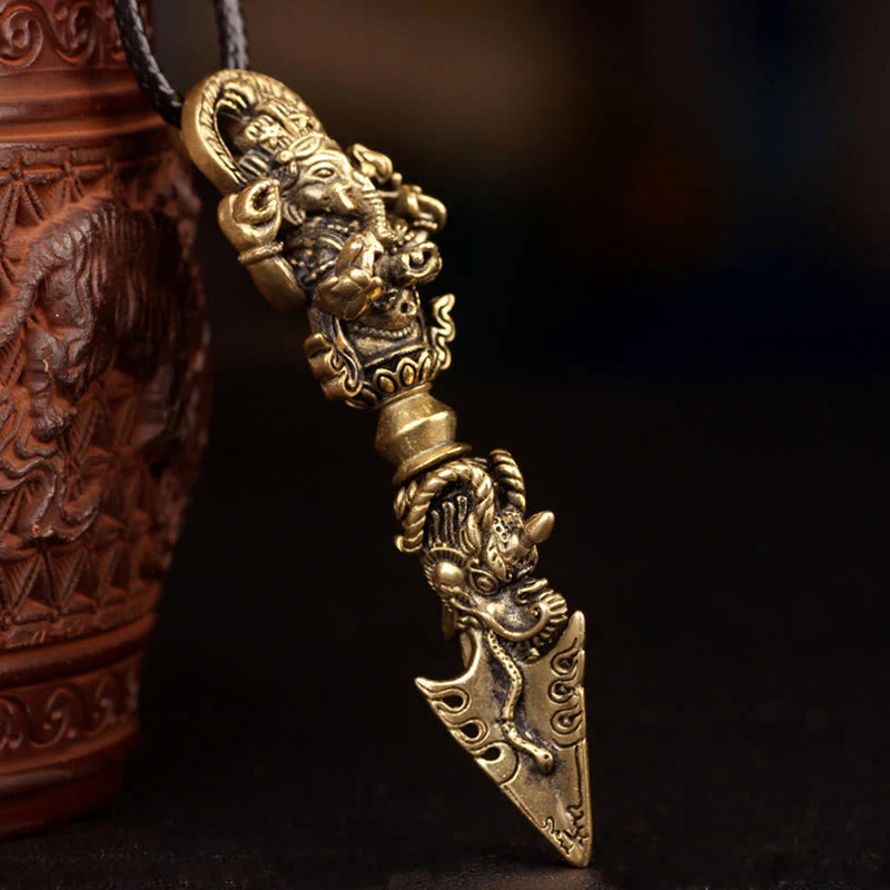 Buddha Stones Tibetan Ganesh Ganpati Elephant God of Wealth Dorje Vajra Spiritual Power Necklace Pendant