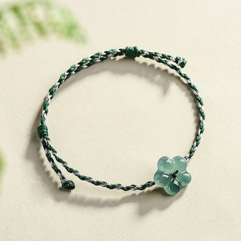 Buddha Stones Natural Flower Jade Hand-Woven Prosperity  Bracelet