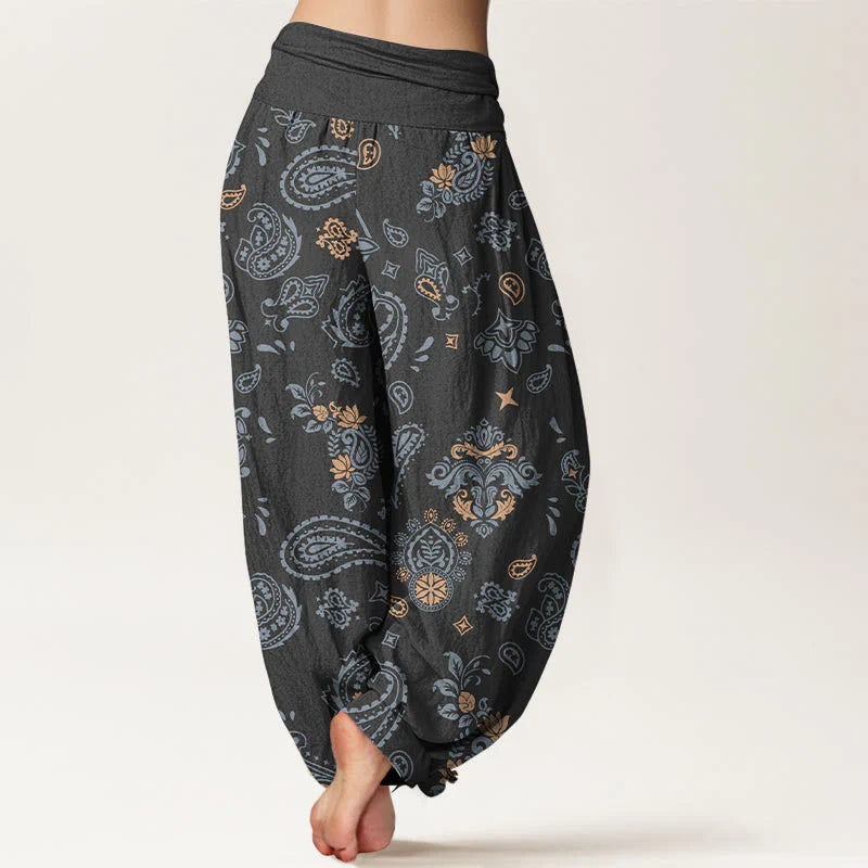 Buddha Stones Cotton Vintage Paisley Pattern Women's Elastic Waist Harem Pants