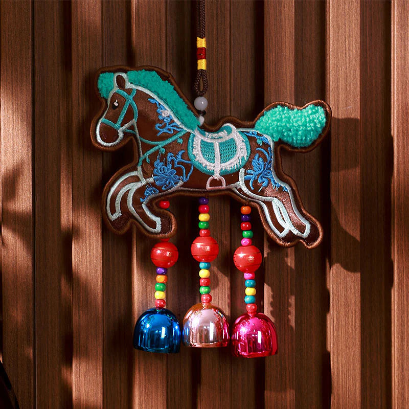 Buddha Stones Year Of The Horse Embroidery Bell Tassel Hanging Decoration