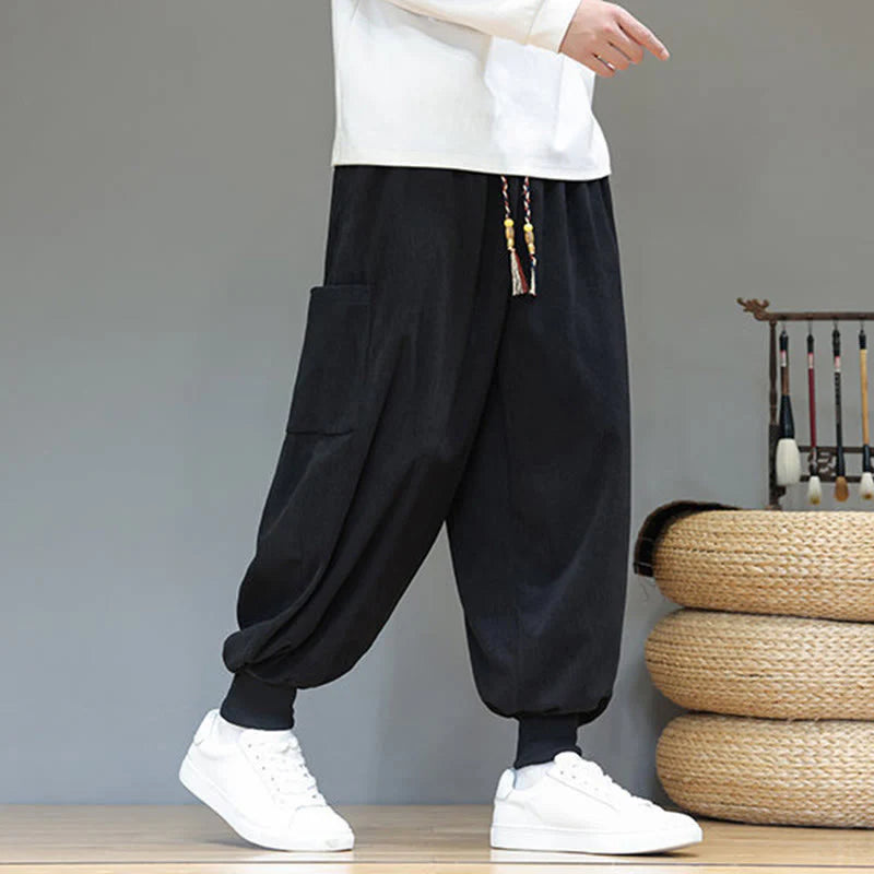 Buddha Stones Spring Solid Color Men's Ankle-Length Cotton Pants With Pockets