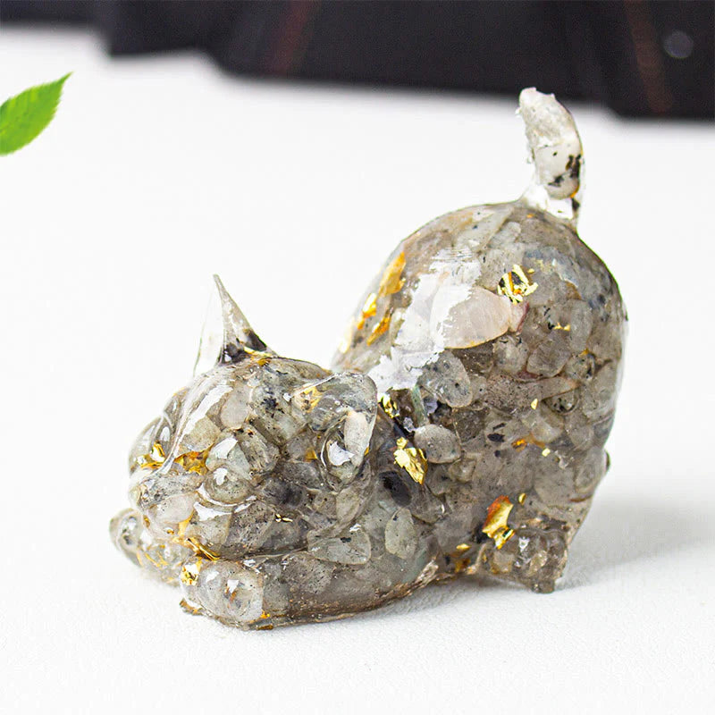Buddha Stones Stretching Cat Resin Crystal Gravel Meditation Decoration