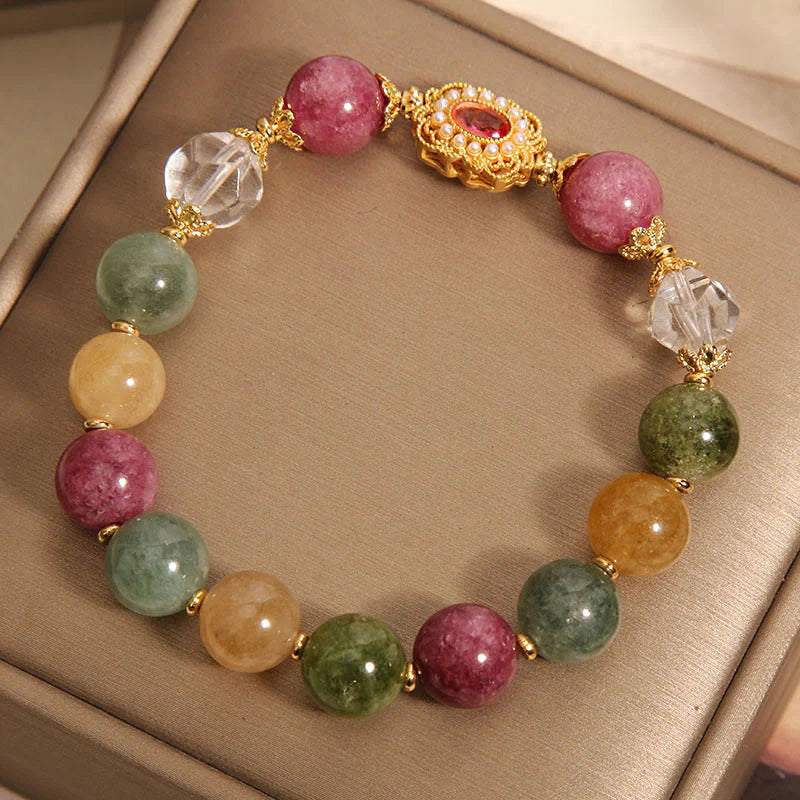 Buddha Stones Tourmaline Pearl Pink Crystal WhiteÂ Crystal Wisdom Bracelet