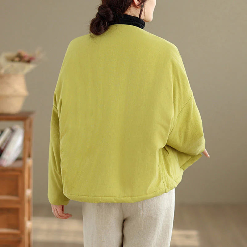 Buddha Stones Winter Long Sleeve Cotton Women's Thermal Jacket With Pockets
