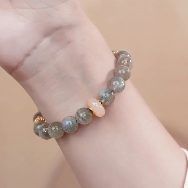 Buddha Stones Natural Moonstone Gray Agate Healing Change Bracelet