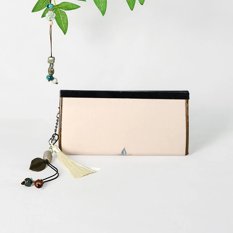Buddha Stones Magnolia Flower Double-sided Embroidery Large Capacity Cash Holder Wallet Shopping Purse