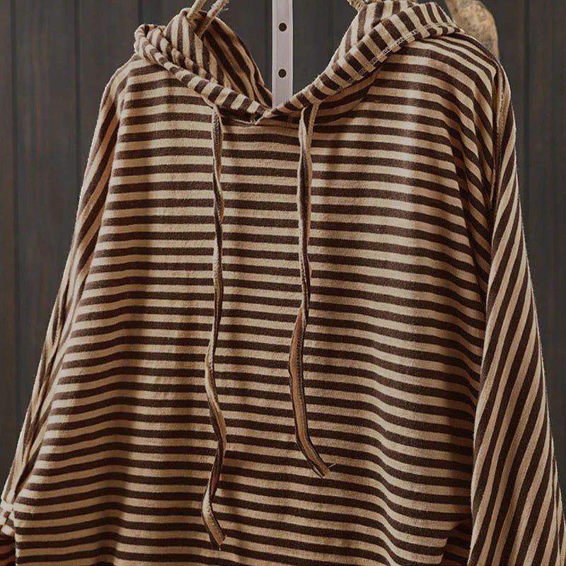 Buddha Stones Spring Striped Pattern Long Sleeve Women's Cotton Hoodie