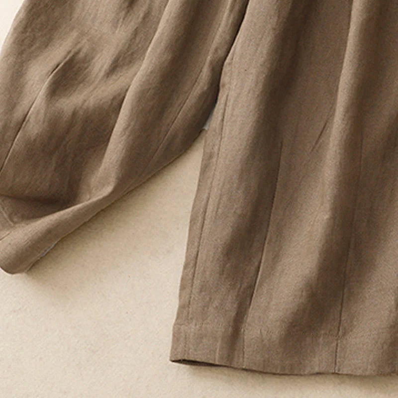Buddha Stones Summer Plain Women's Cotton Linen Harem Pants With Pockets