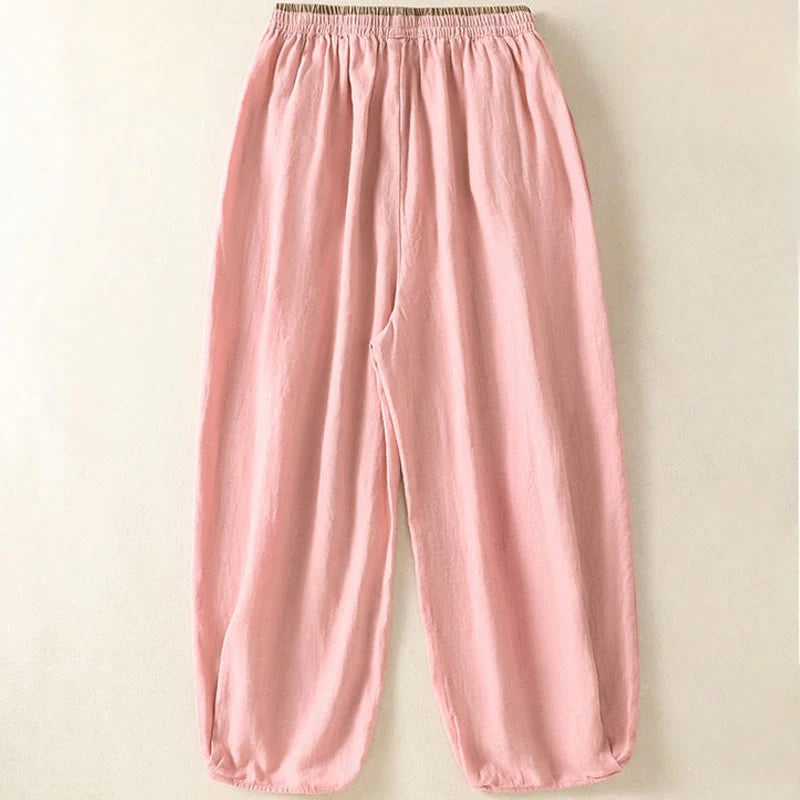 Buddha Stones Casual Embroidery Women's Cotton Linen 7-8 Length Harem Pants With Pockets