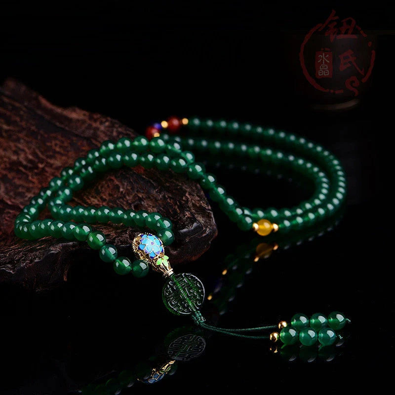 Buddha Stones 108 Mala Beads Natural Green Agate Power Support Bracelet (Extra 30% Off | USE CODE: FS30)