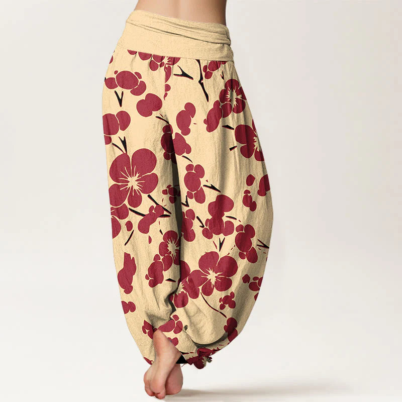Buddha Stones Pure Cotton Blooming Floral Flowers Women's Elastic Waist Harem Pants
